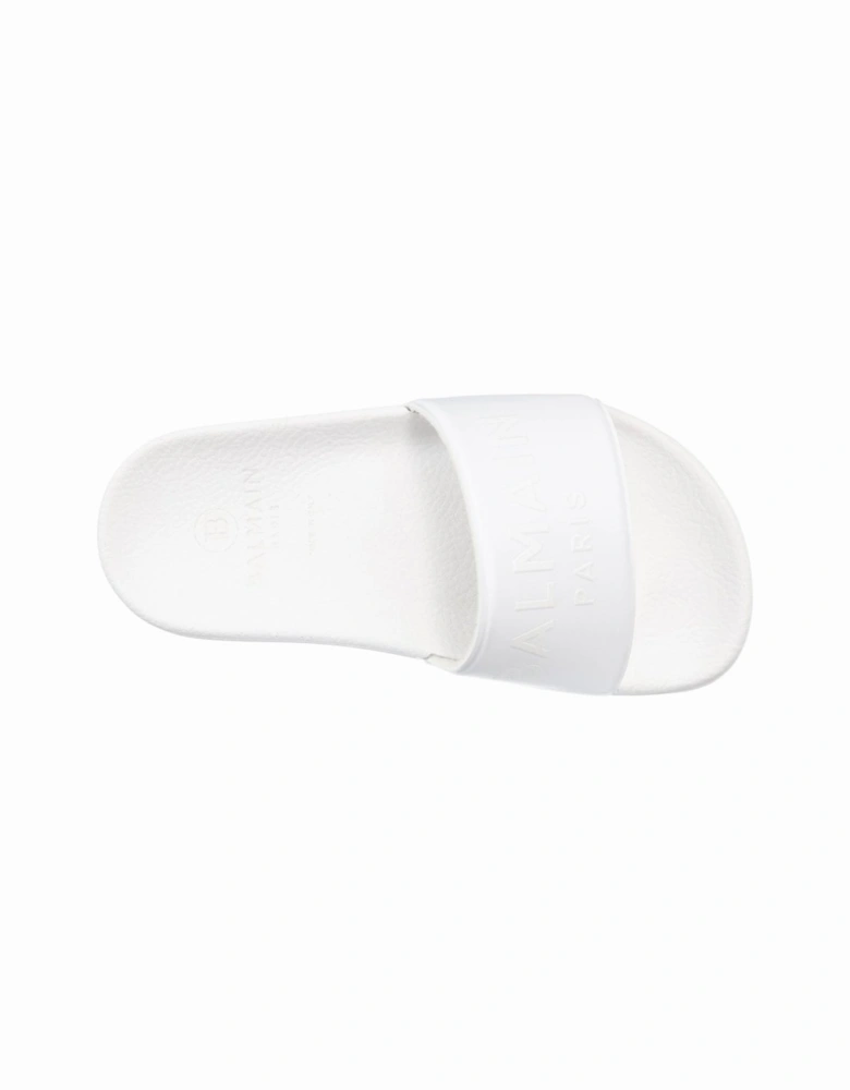 Kids Embroidered Logo Sliders White