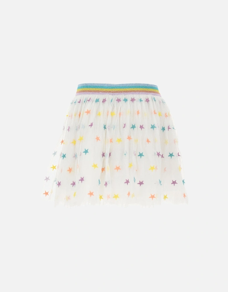 Girls Rainbow and Star Print Skirt White