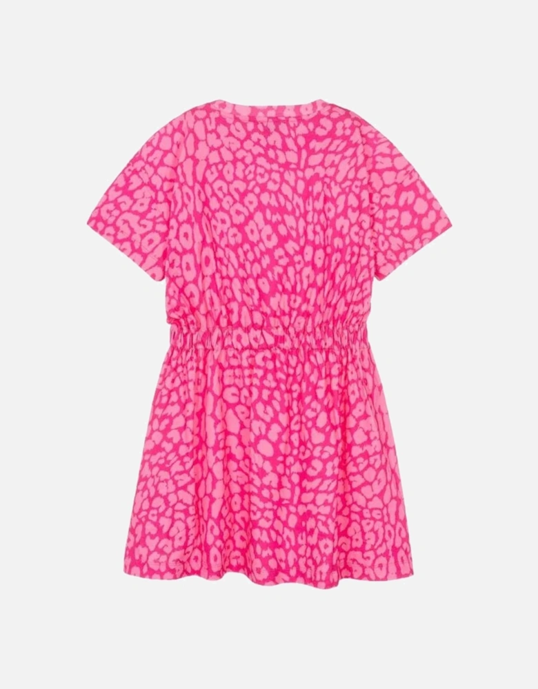 Girls Leopard Print Jersey Dress Pink