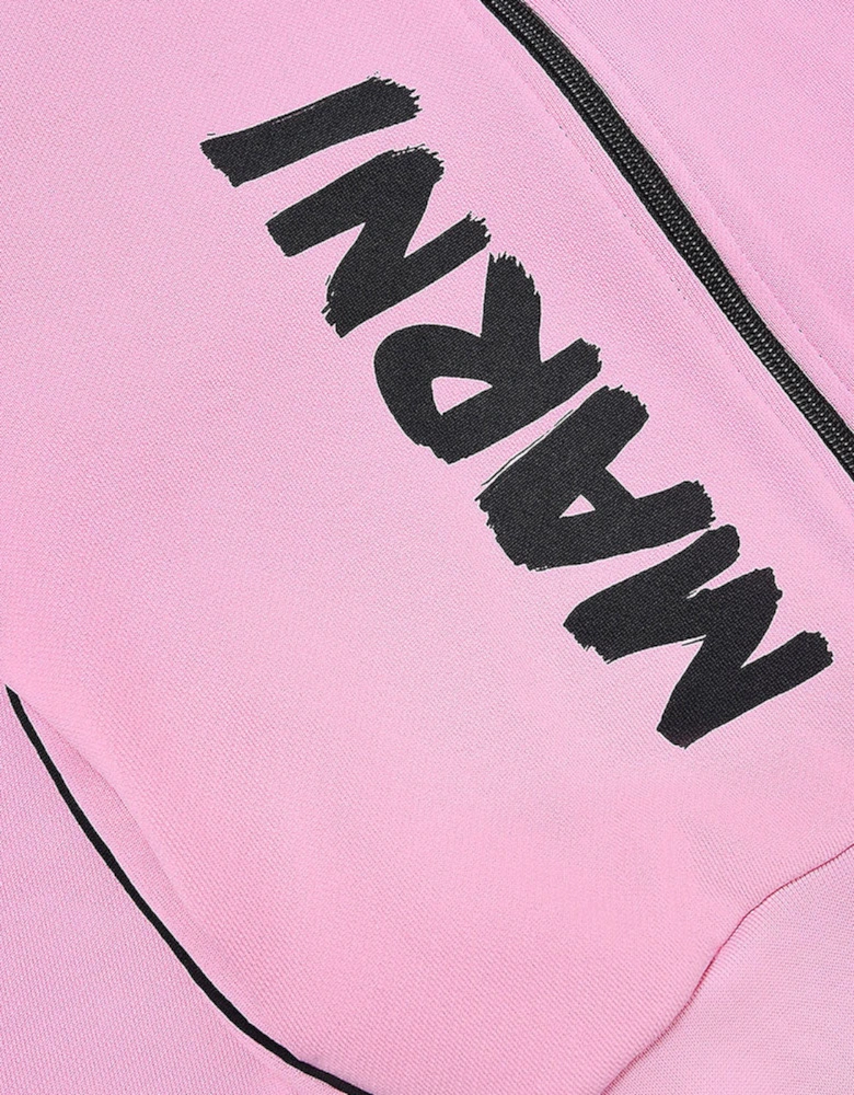 Girls Zip Top With Vertical Brush Logo Pink