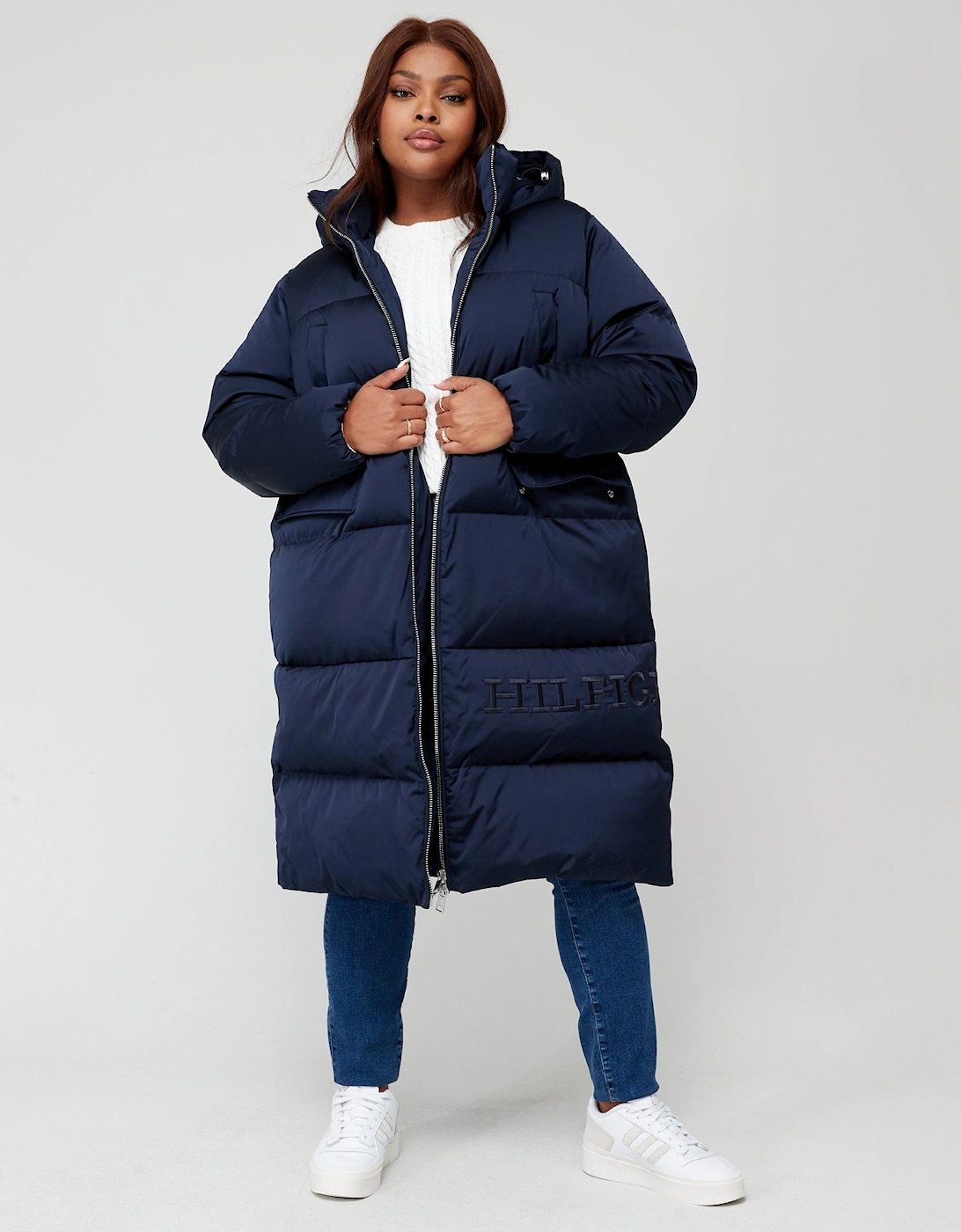 Curve Satin Hooded Down Padded Coat - Navy Blue, 7 of 6