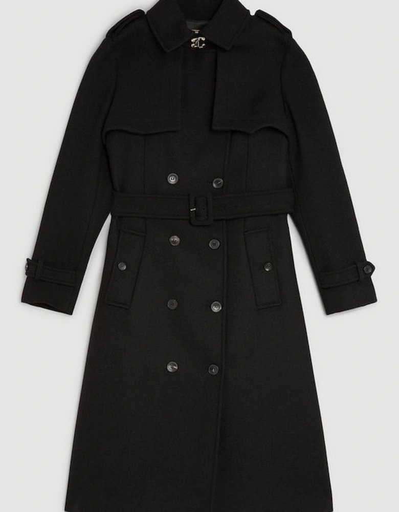 Italian Manteco Wool Blend Tailored Storm Flap Detail Belted Trench Coat