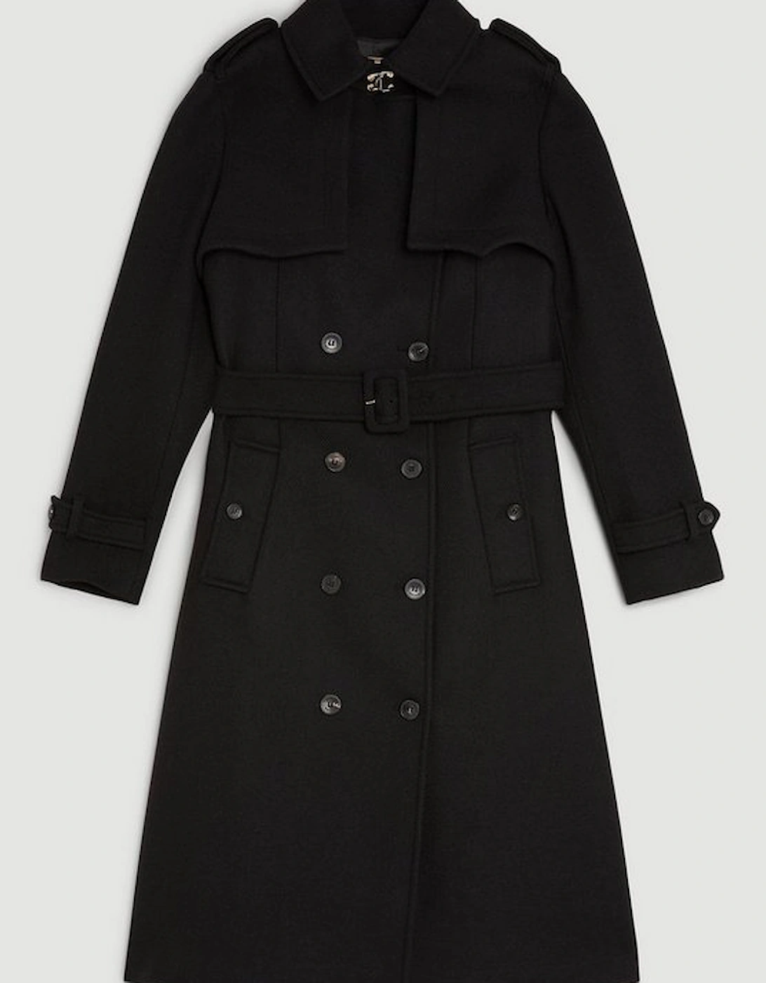 Italian Manteco Wool Blend Tailored Storm Flap Detail Belted Trench Coat