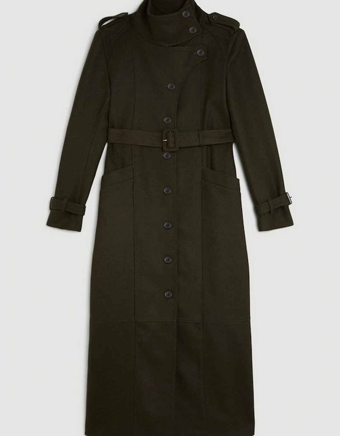 Tailored Wool Blend High Neck Belted Maxi Coat