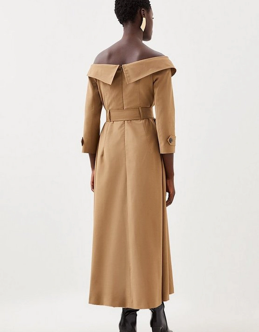 Tailored Wool Blend Trench Midaxi Dress