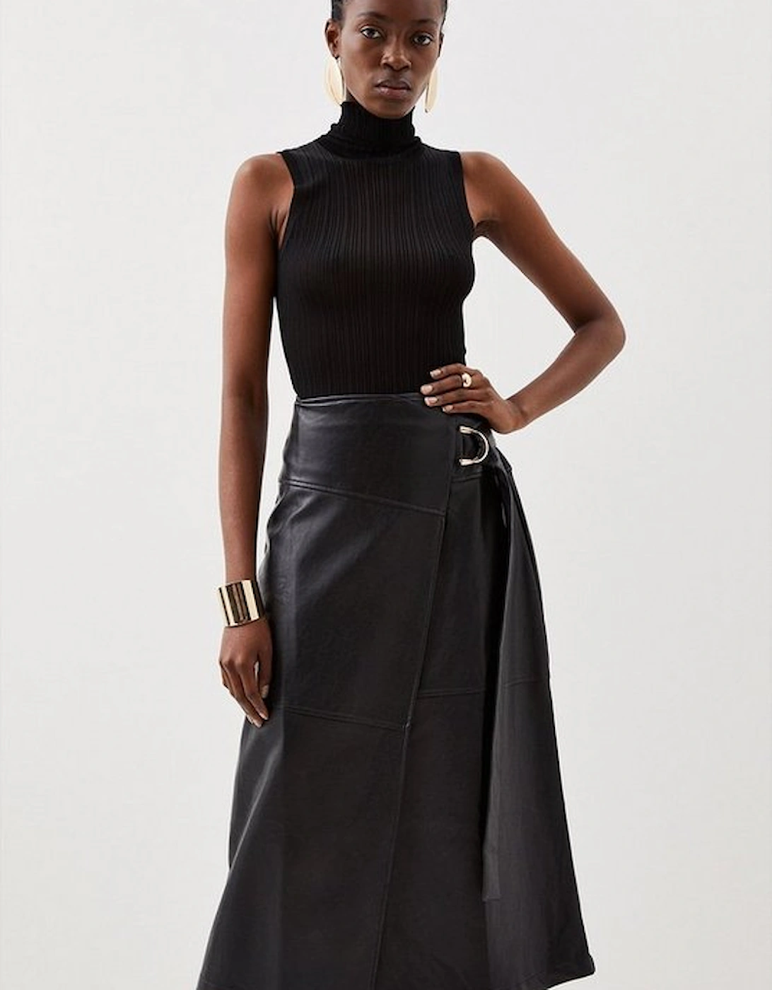 Faux Leather Tie Detail Wrap Midi Skirt, 5 of 4