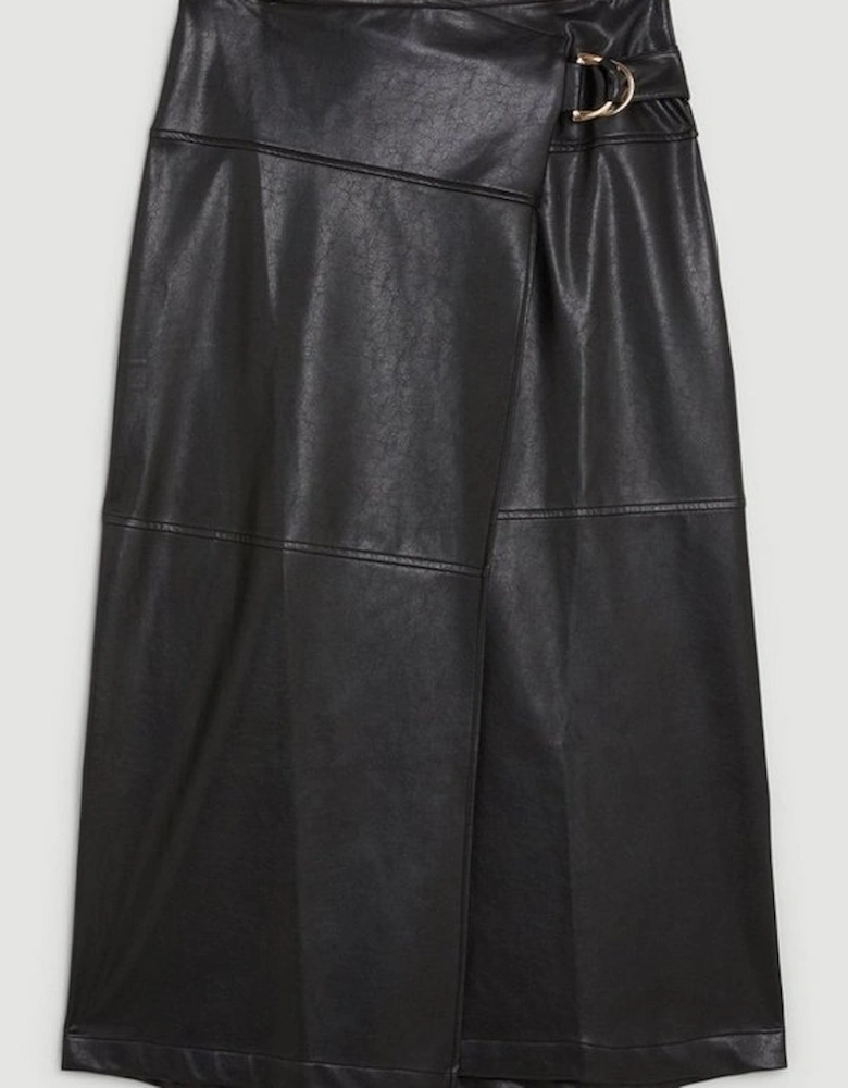 Faux Leather Tie Detail Wrap Midi Skirt