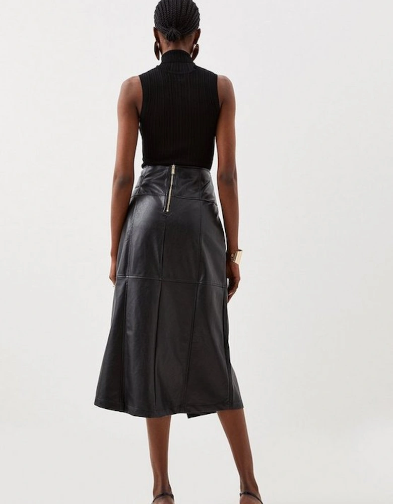 Faux Leather Tie Detail Wrap Midi Skirt