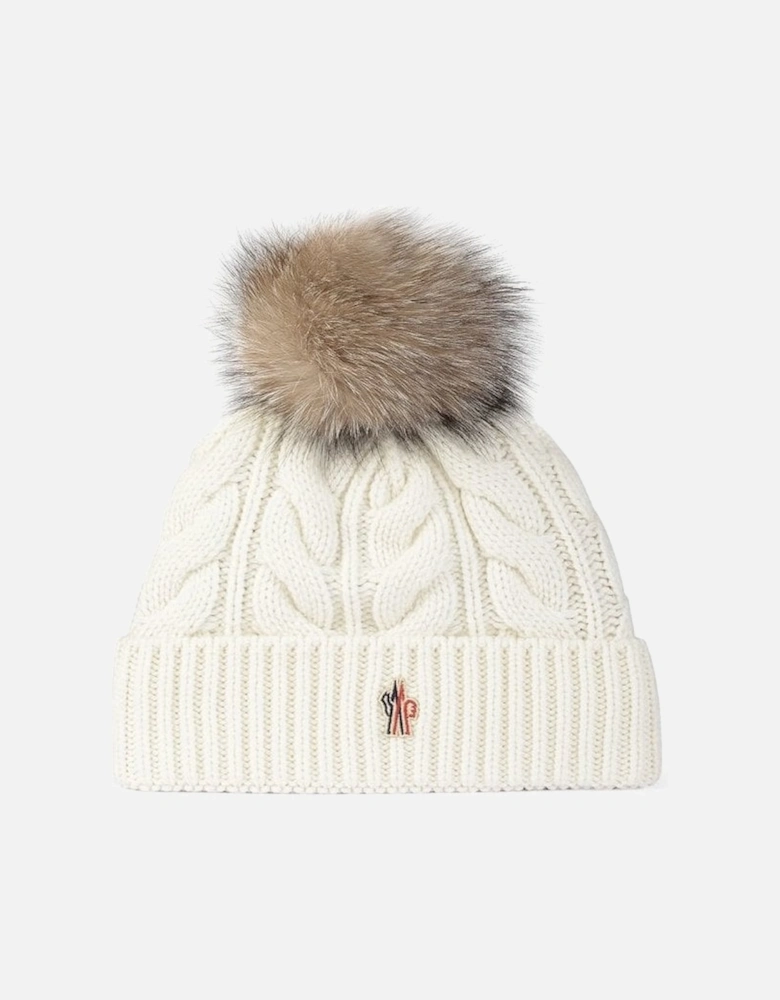 Womens Cable Knit Bobble Hat White