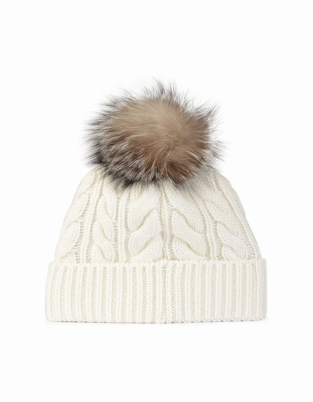 Womens Cable Knit Bobble Hat White