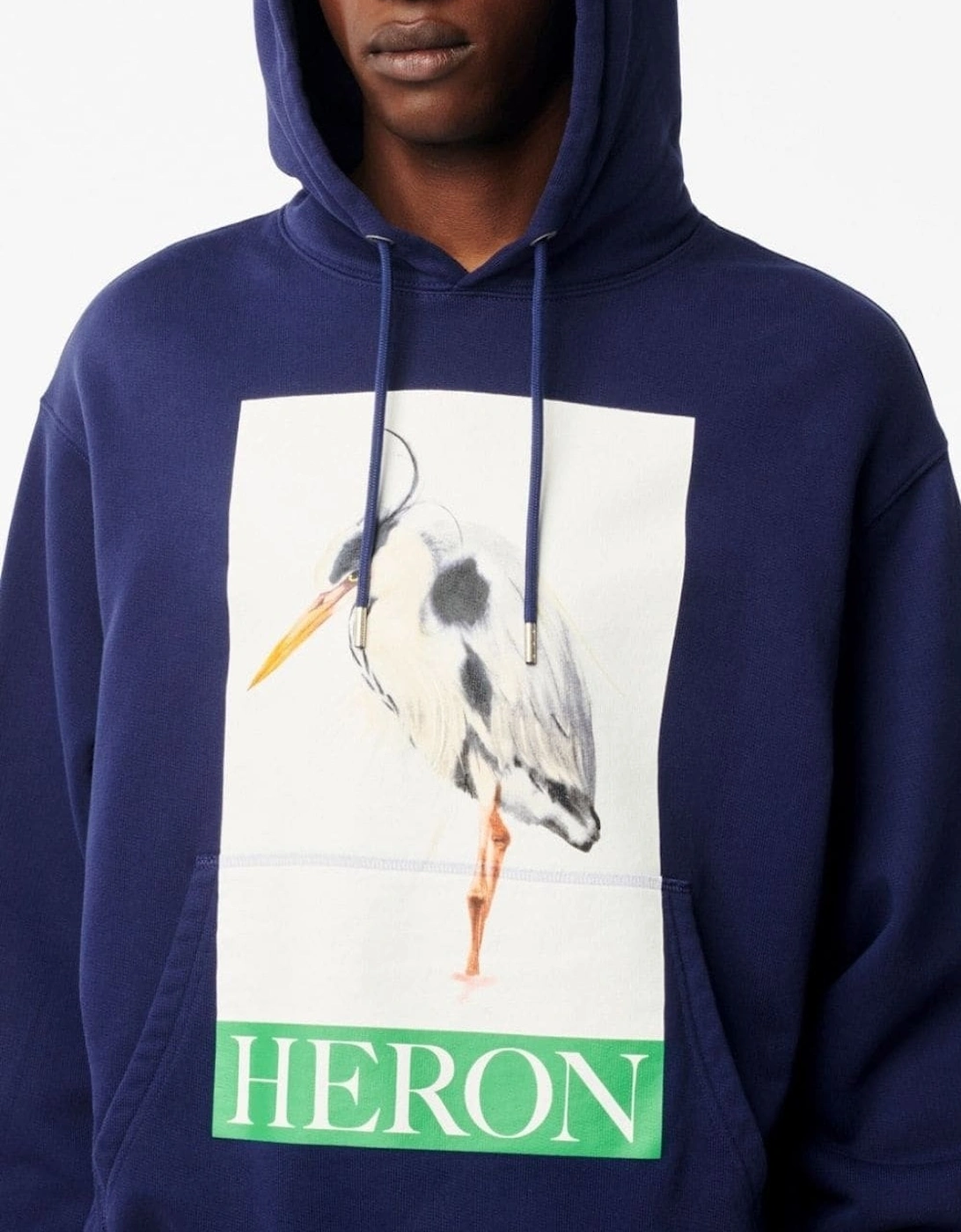 Heron Bird Painted Hooide Navy