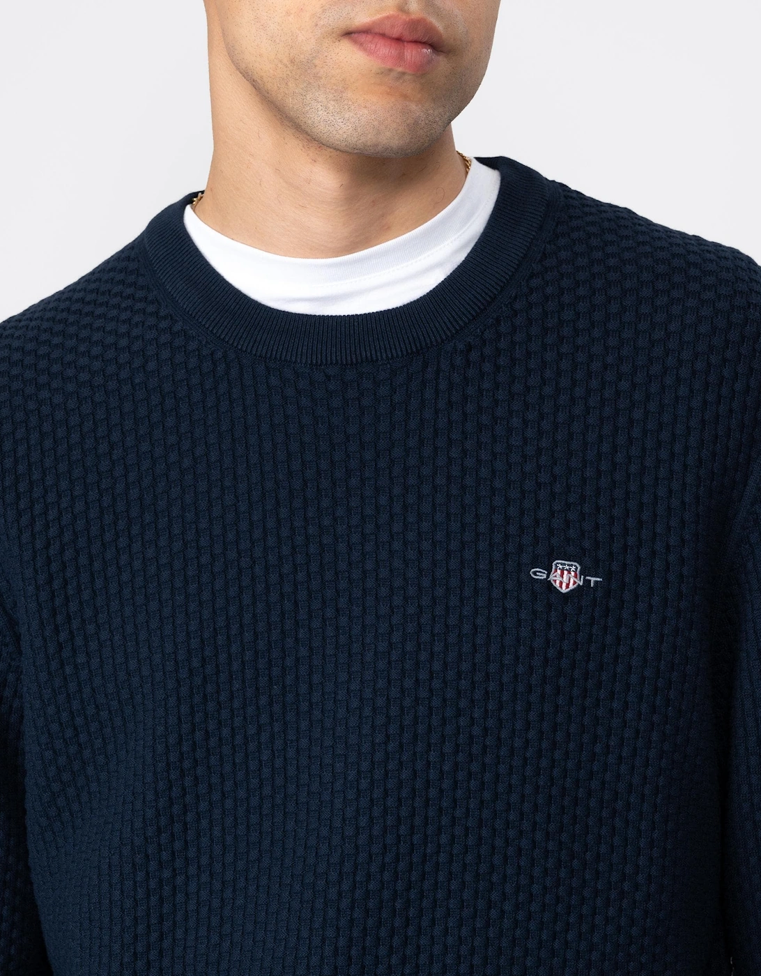 Mens Cotton Texture Crew Neck Jumper