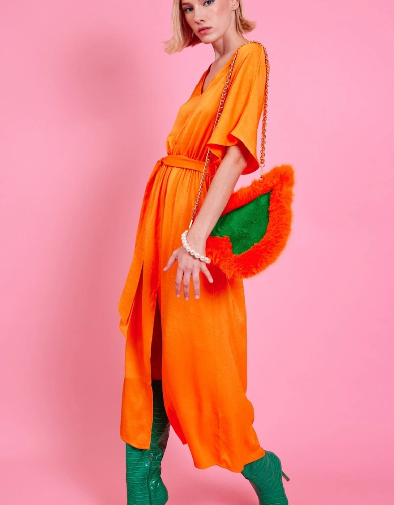 Orange Silk Blend Maxi Ruffle Dress