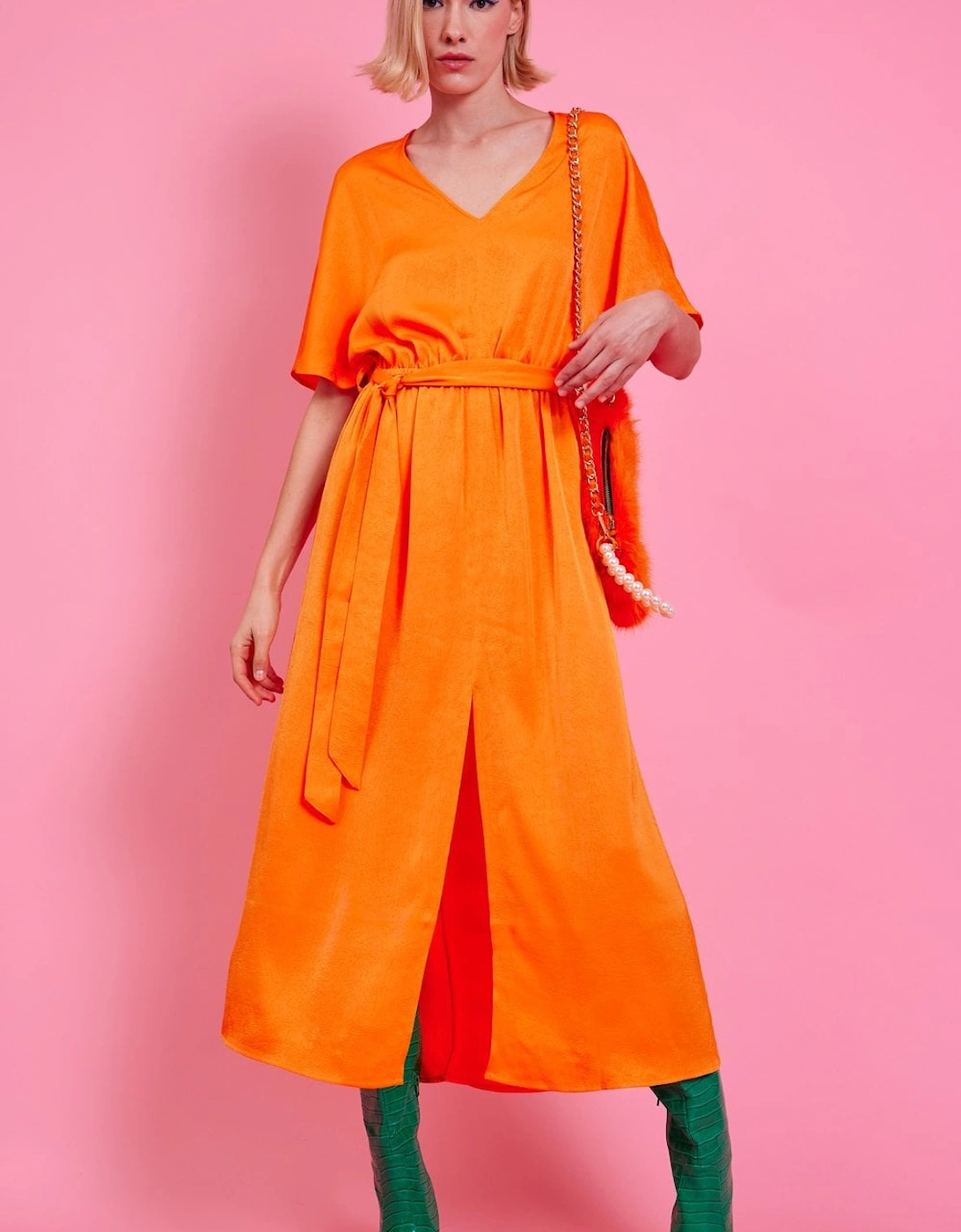 Orange Silk Blend Maxi Ruffle Dress