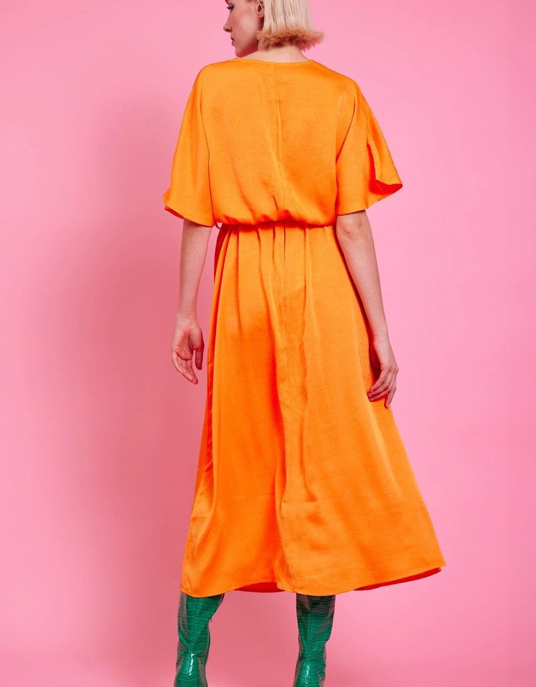 Orange Silk Blend Maxi Ruffle Dress