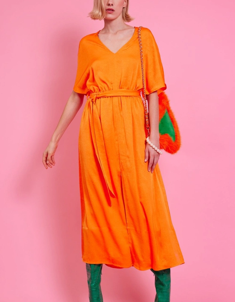 Orange Silk Blend Maxi Ruffle Dress