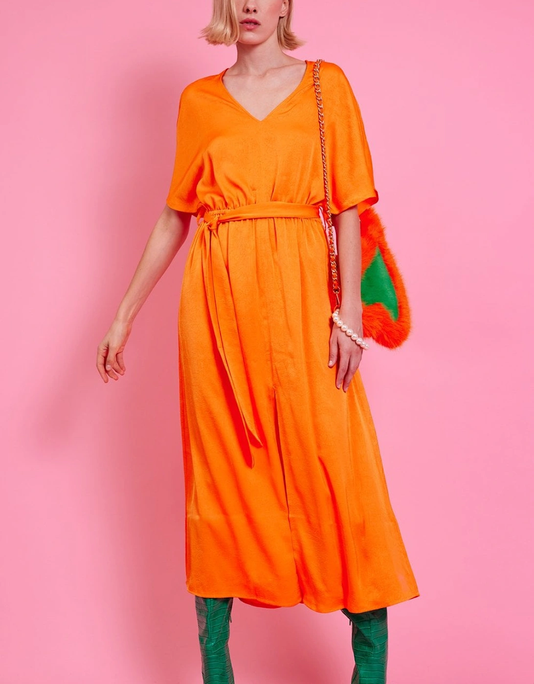 Orange Silk Blend Maxi Ruffle Dress