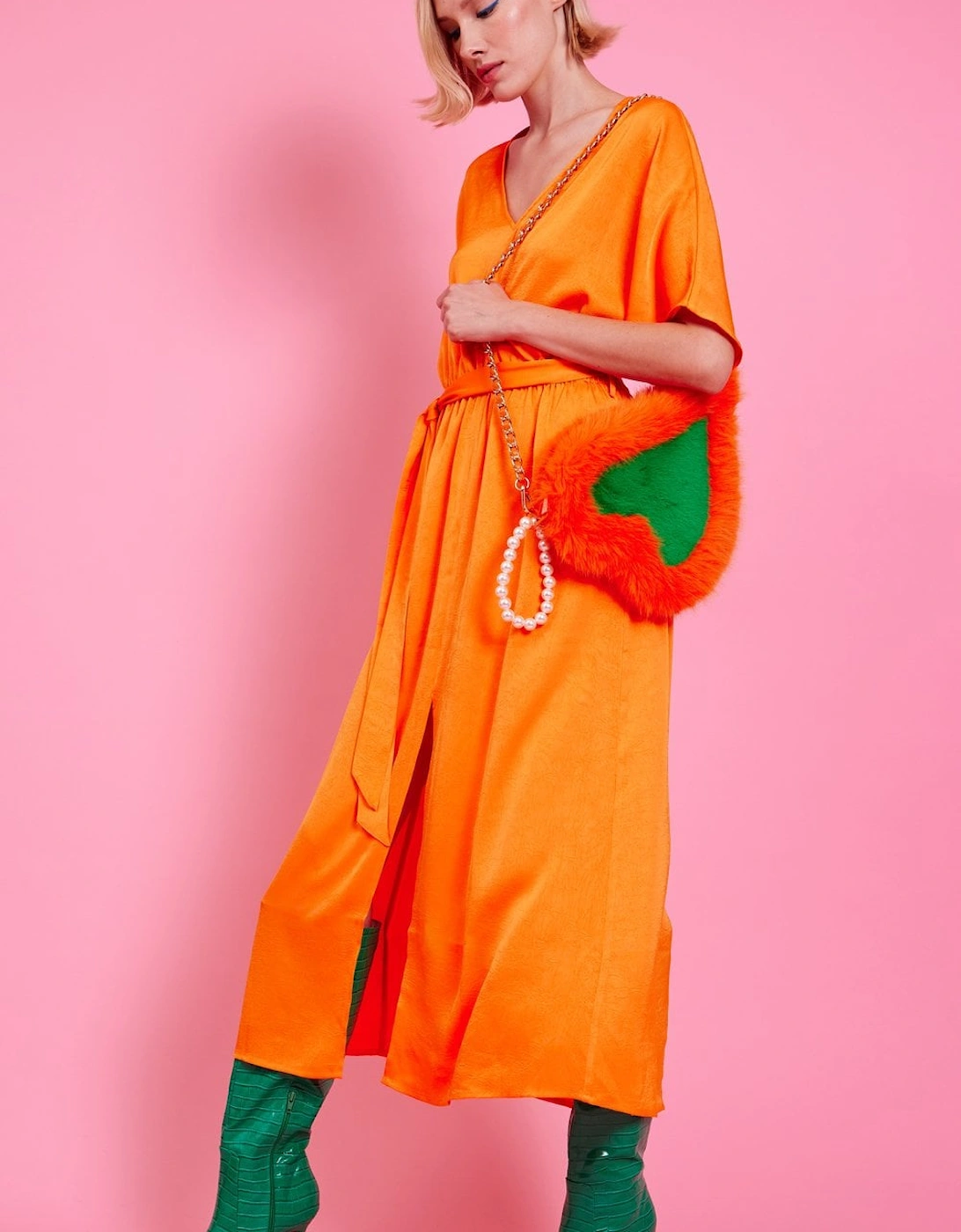 Orange Silk Blend Maxi Ruffle Dress