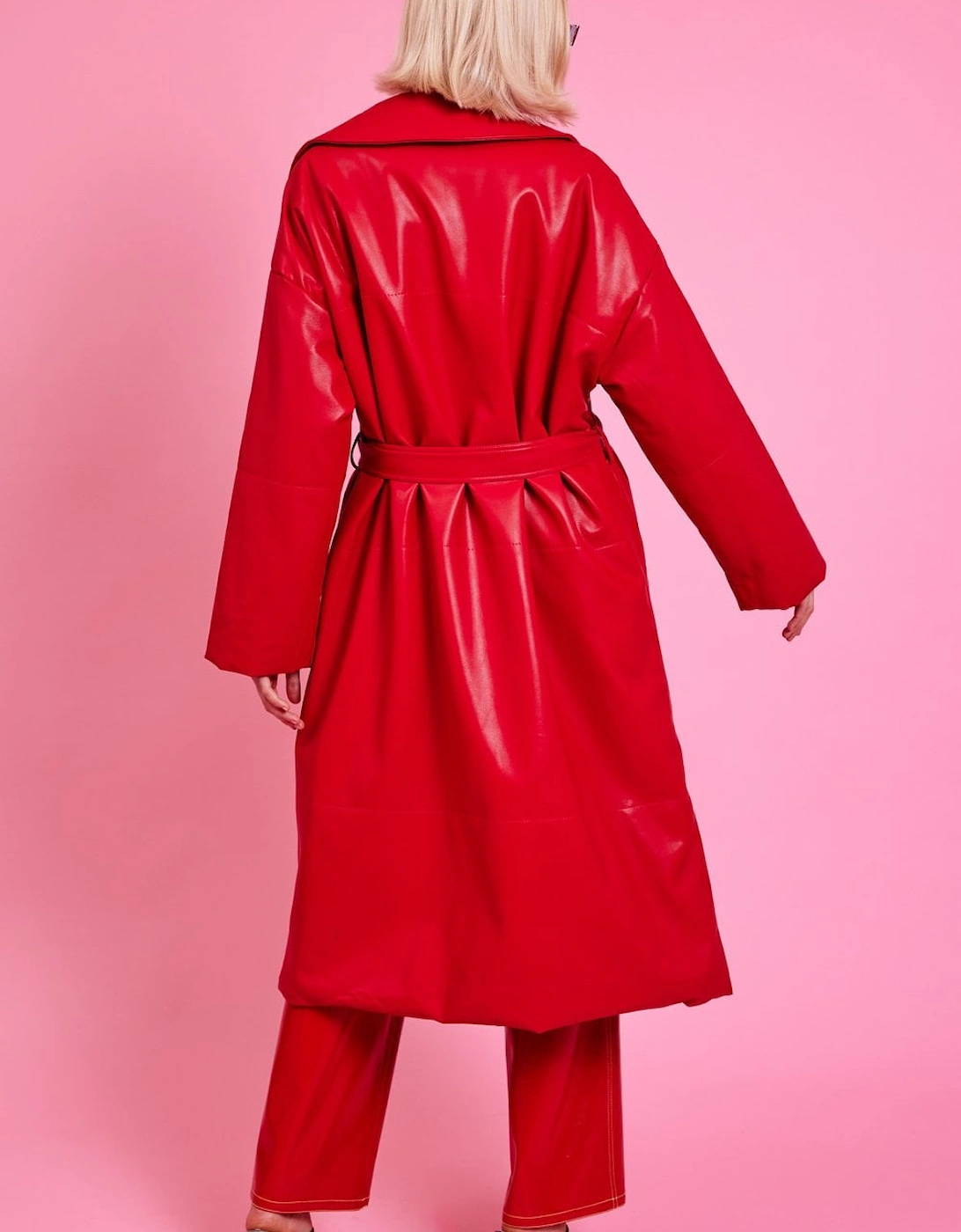 Red Maxi Eco Leather Puffer Coat