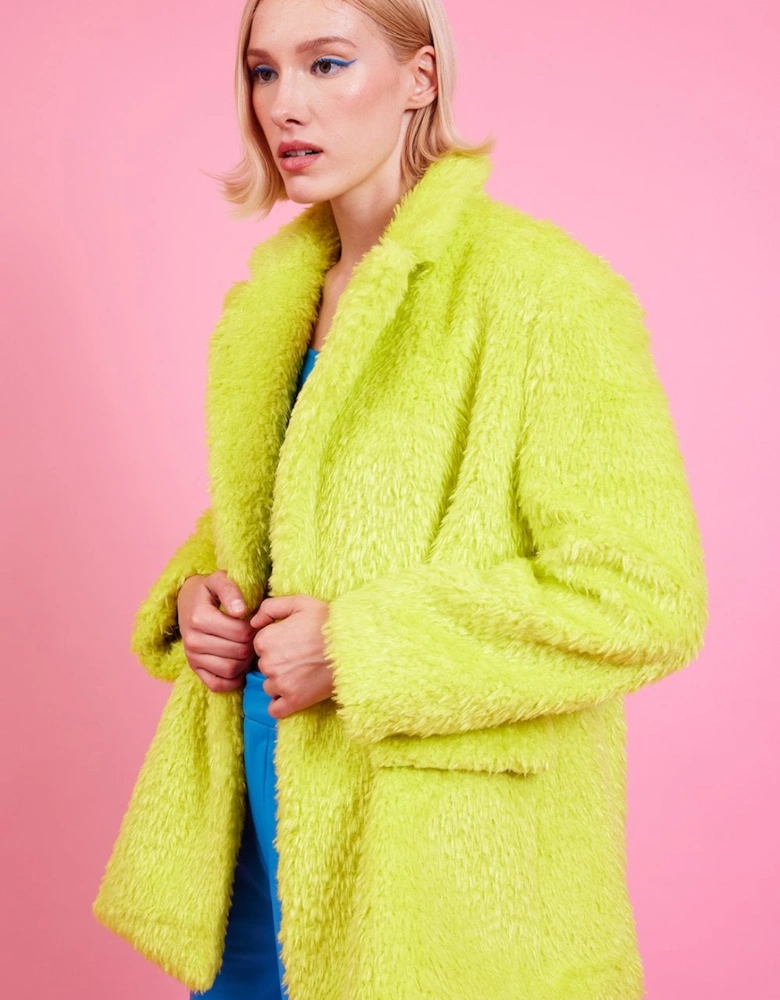 Lime Green Faux Fur Shearling Midi Pea Coat