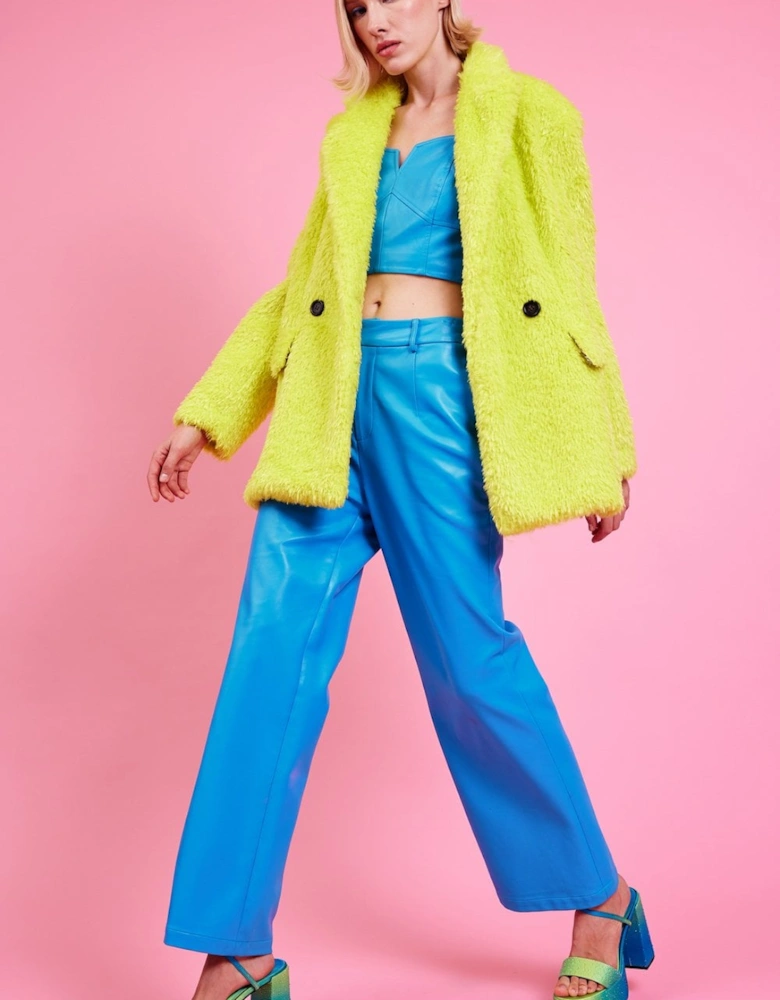 Lime Green Faux Fur Shearling Midi Pea Coat