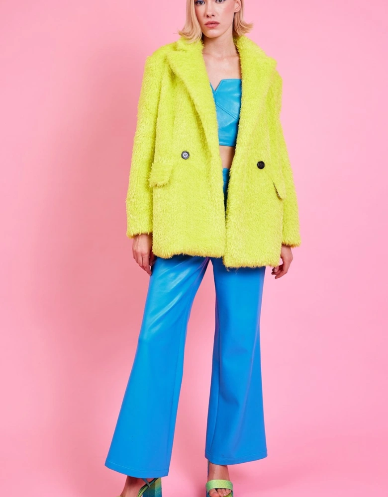 Lime Green Faux Fur Shearling Midi Pea Coat