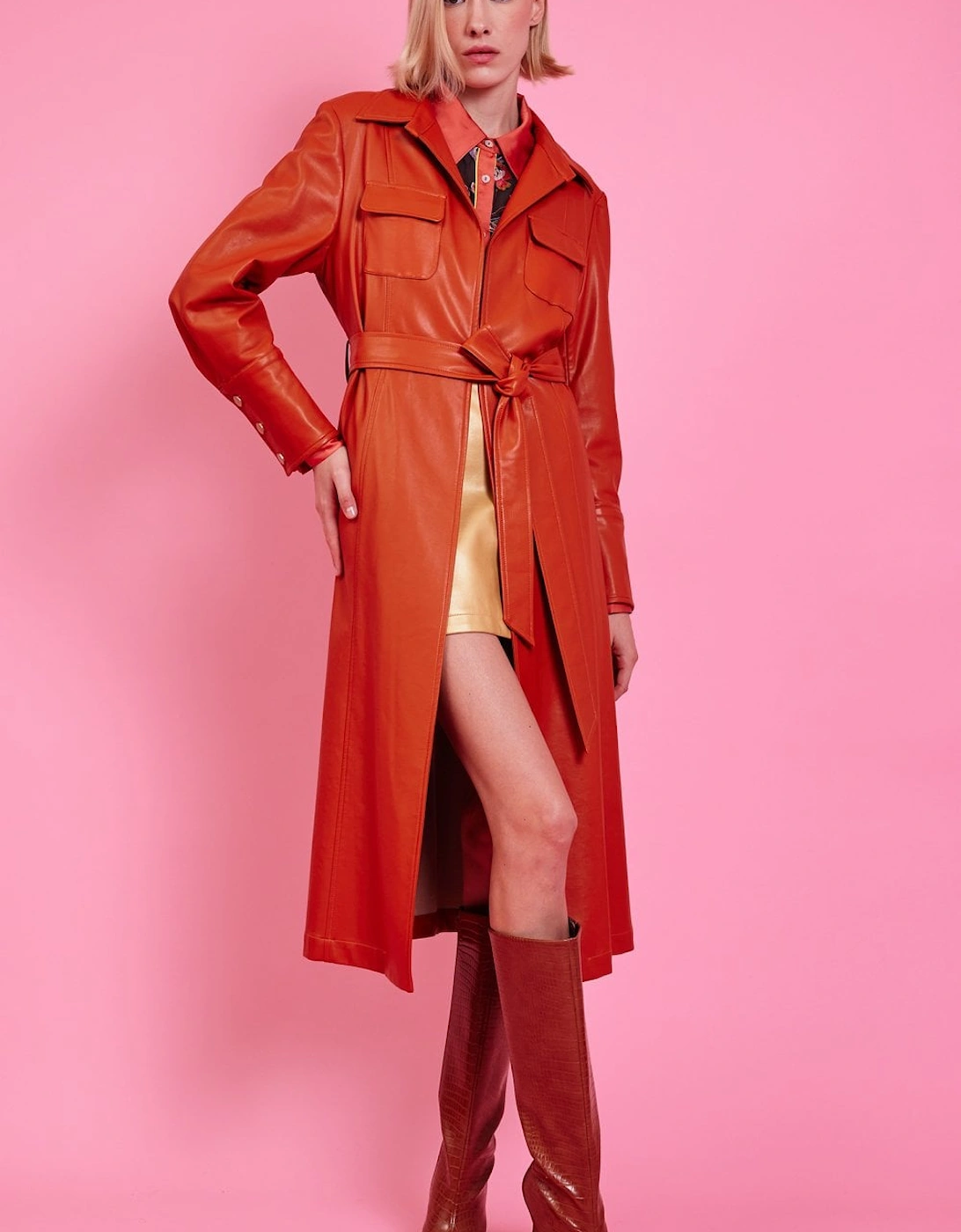 Retro Autumn Eco Leather Trench Coat