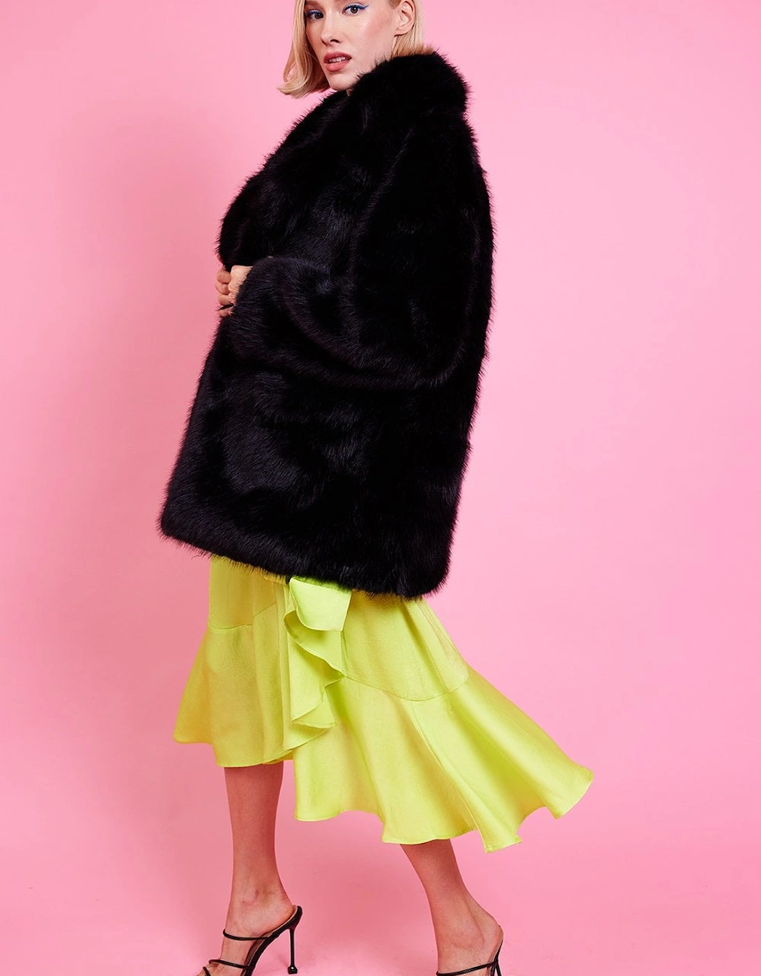 Faux Fur Black Midi Coat