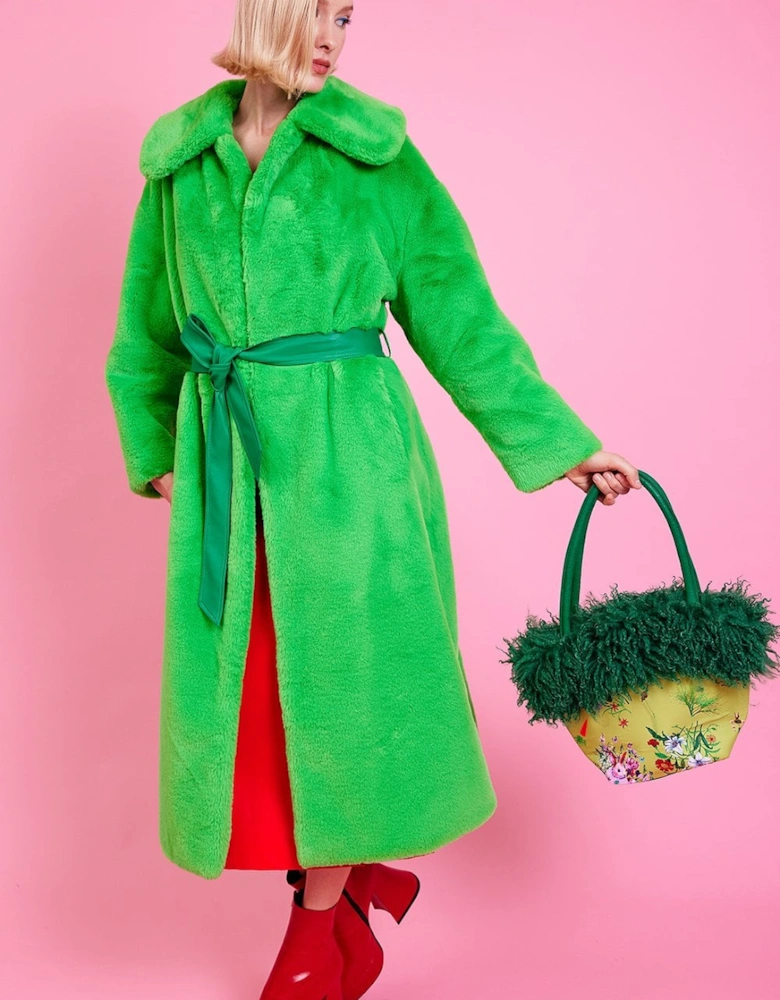 Jingo Green Faux Fur Maxi Coat