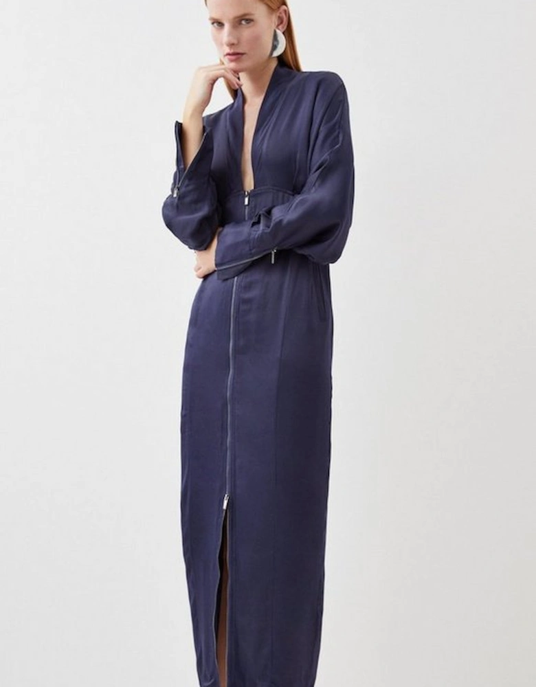 Satin Bomber Woven Maxi Dress