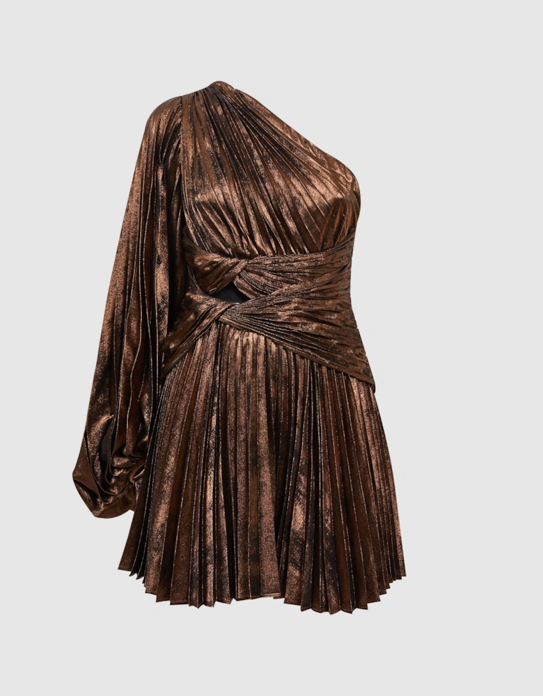 Acler One-Shoulder Pleated Metallic Mini Dress