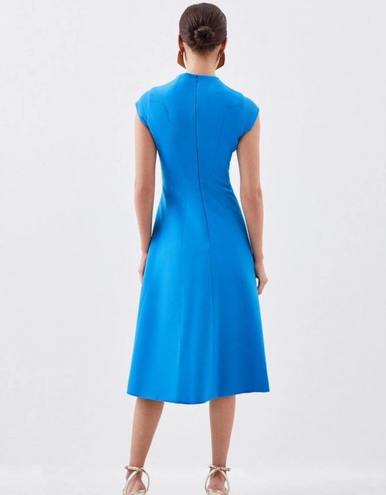 Petite Tailored Seam Detail High Neck Full Skirt Midi Dress