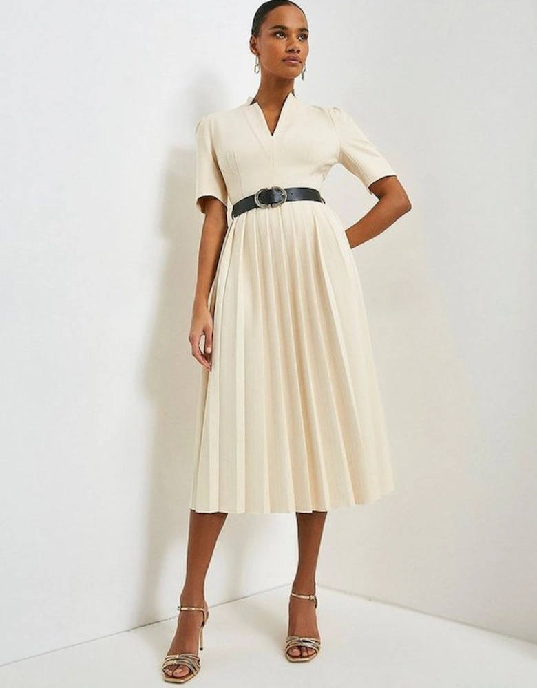 Tall Structured Crepe Forever Pleat Belted Midi Dress
