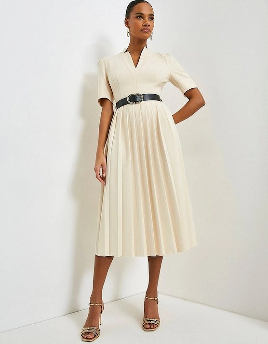 Tall Structured Crepe Forever Pleat Belted Midi Dress, 5 of 4