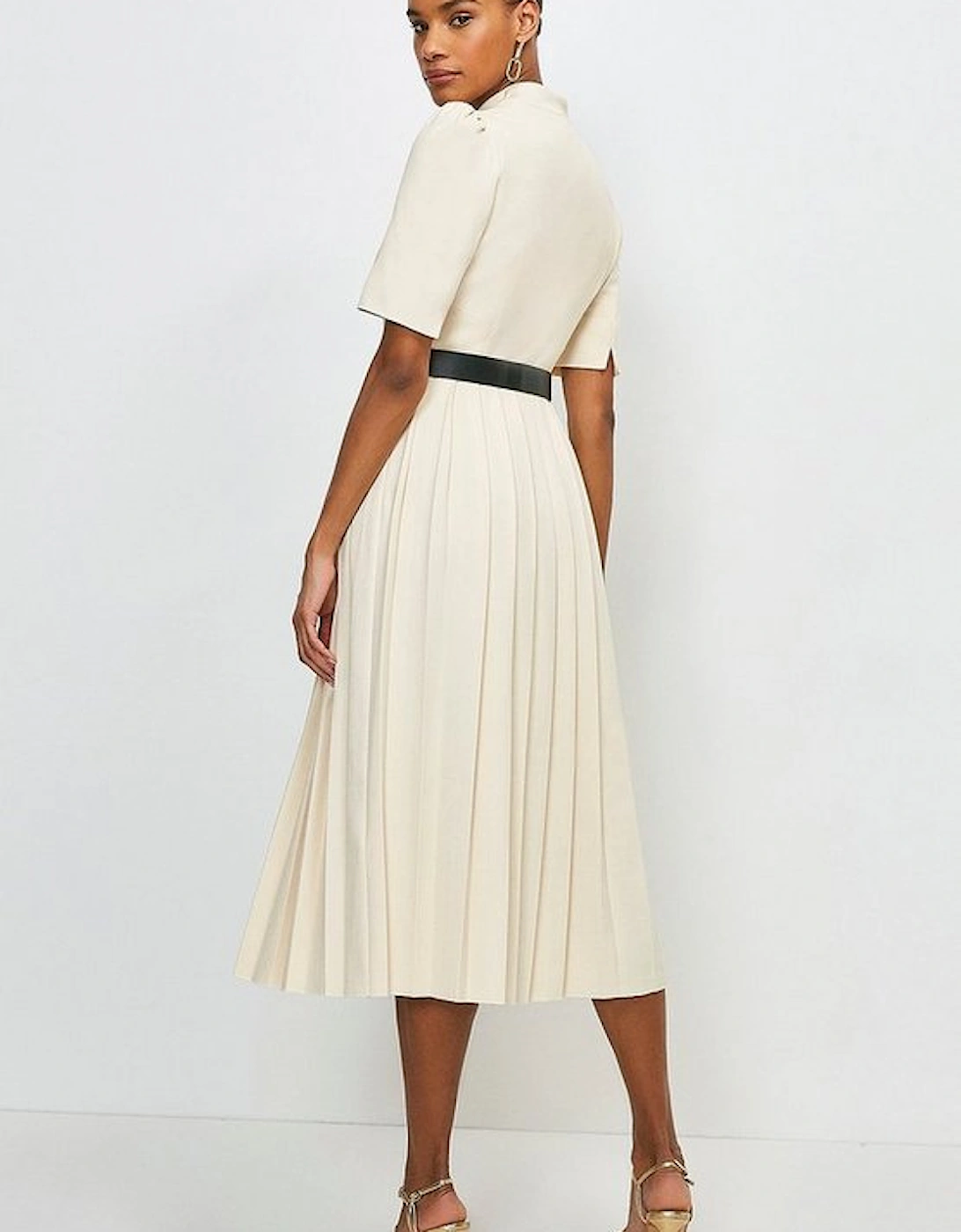 Tall Structured Crepe Forever Pleat Belted Midi Dress