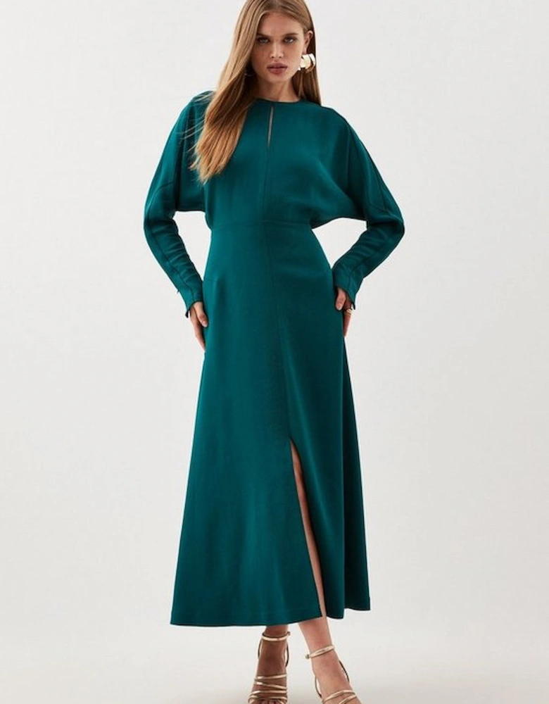 Petite Premium Viscose Crepe Long Sleeve Woven Midi Dress
