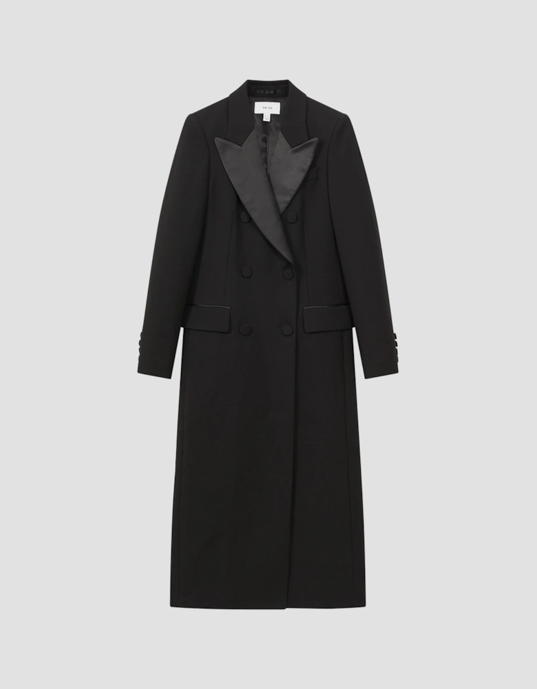 Relaxed Fit Wool Satin Double Breasted Coat