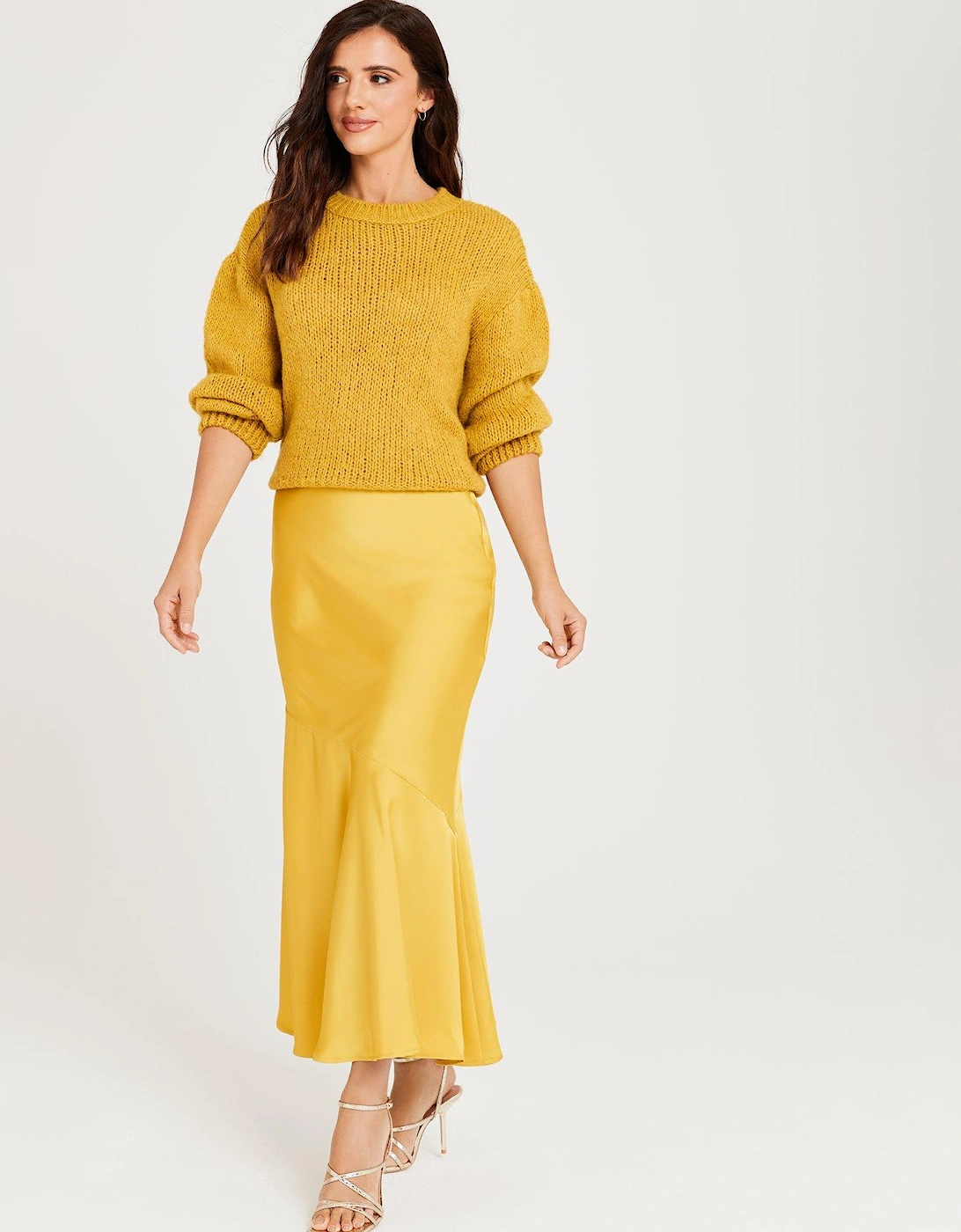 x V by Very Chartreuse Satin Midi Skirt - Chartreuse, 4 of 3