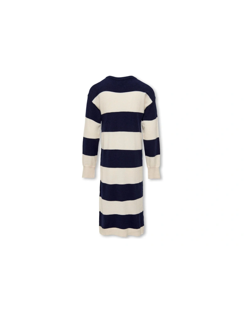 Girls Knitted Stripe Dress - Whitecap Gray/Maritime Blue