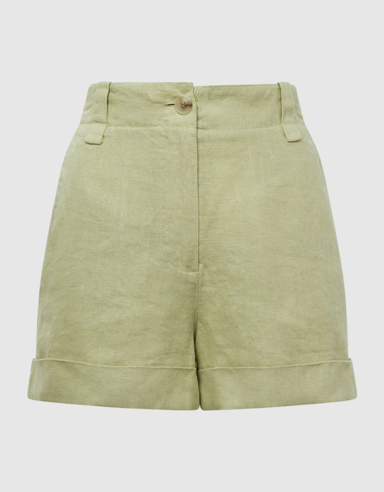 Linen High Rise Garment Dyed Shorts