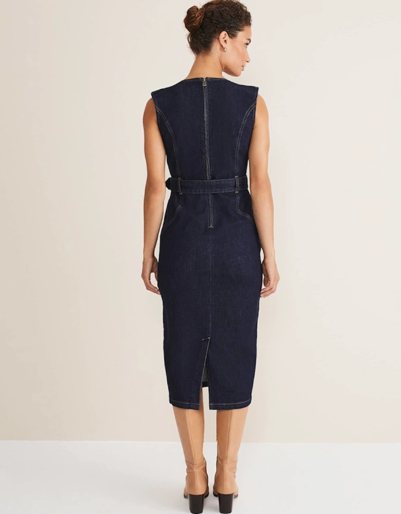 Anwen Fitted Denim Midi Dress