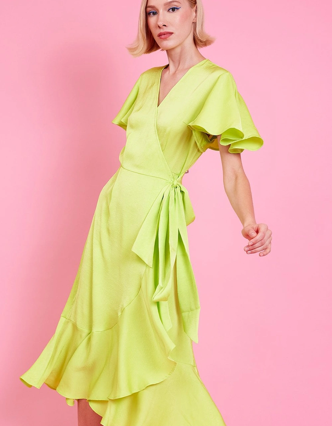 Yellow Silk Blend Maxi Ruffle Wrap Dress, 5 of 4