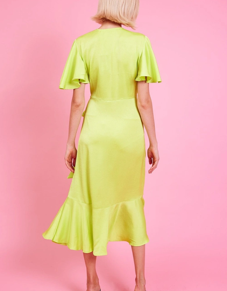 Yellow Silk Blend Maxi Ruffle Wrap Dress