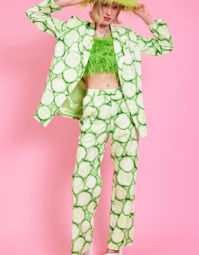 Cucumber Print Tencel Flares