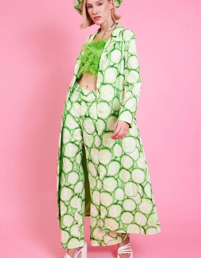 Cucumber Print Tencel Flares