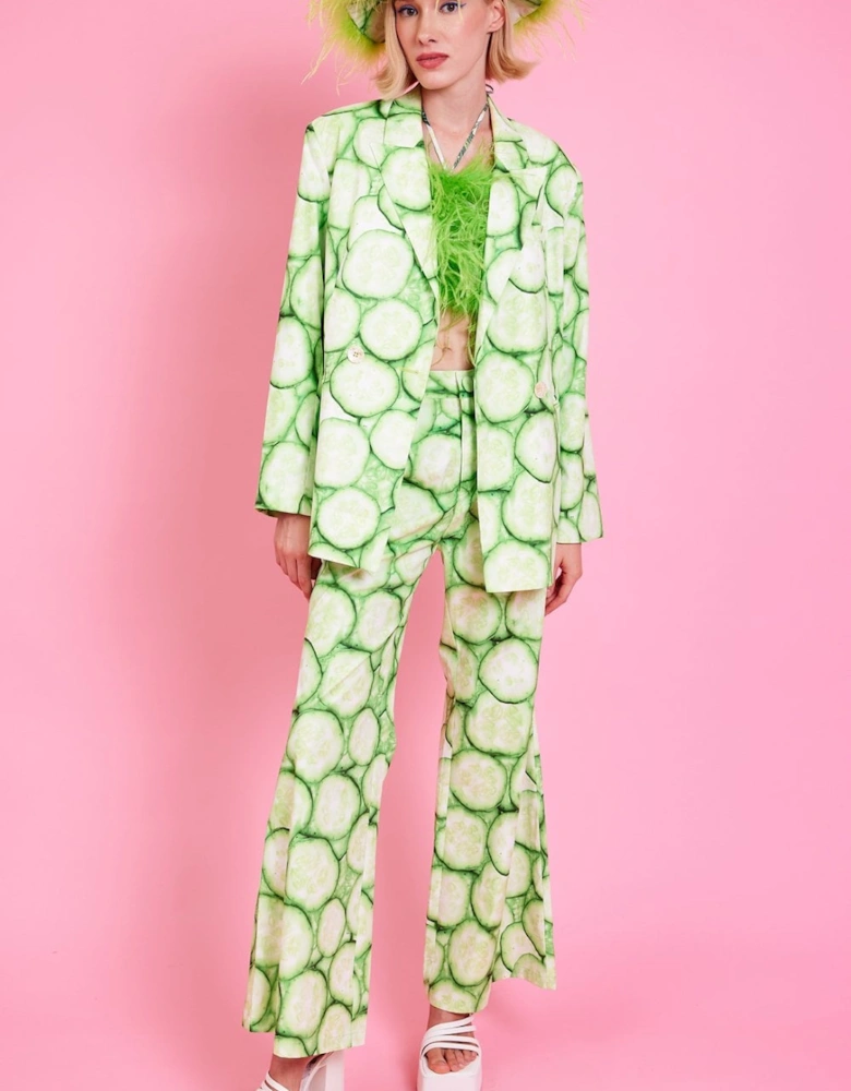 Cucumber Print Tencel Flares