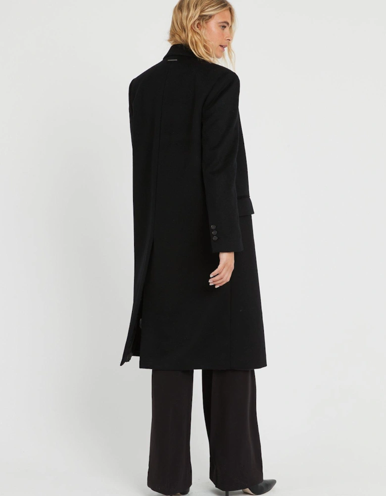 Melton Wool Double Breasted Coat - Black