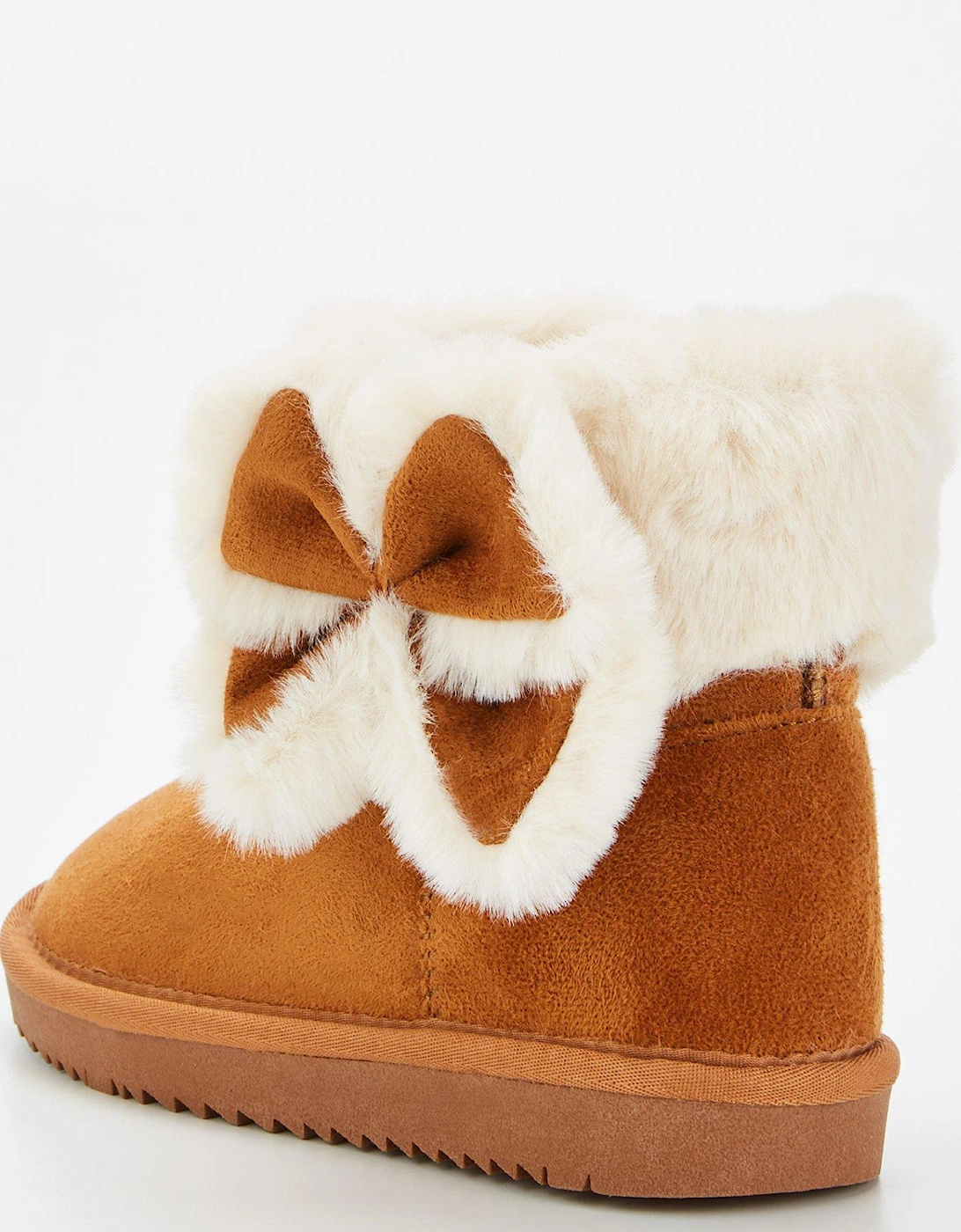 Girls Bow Snug Boot With Warm Lining - Brown