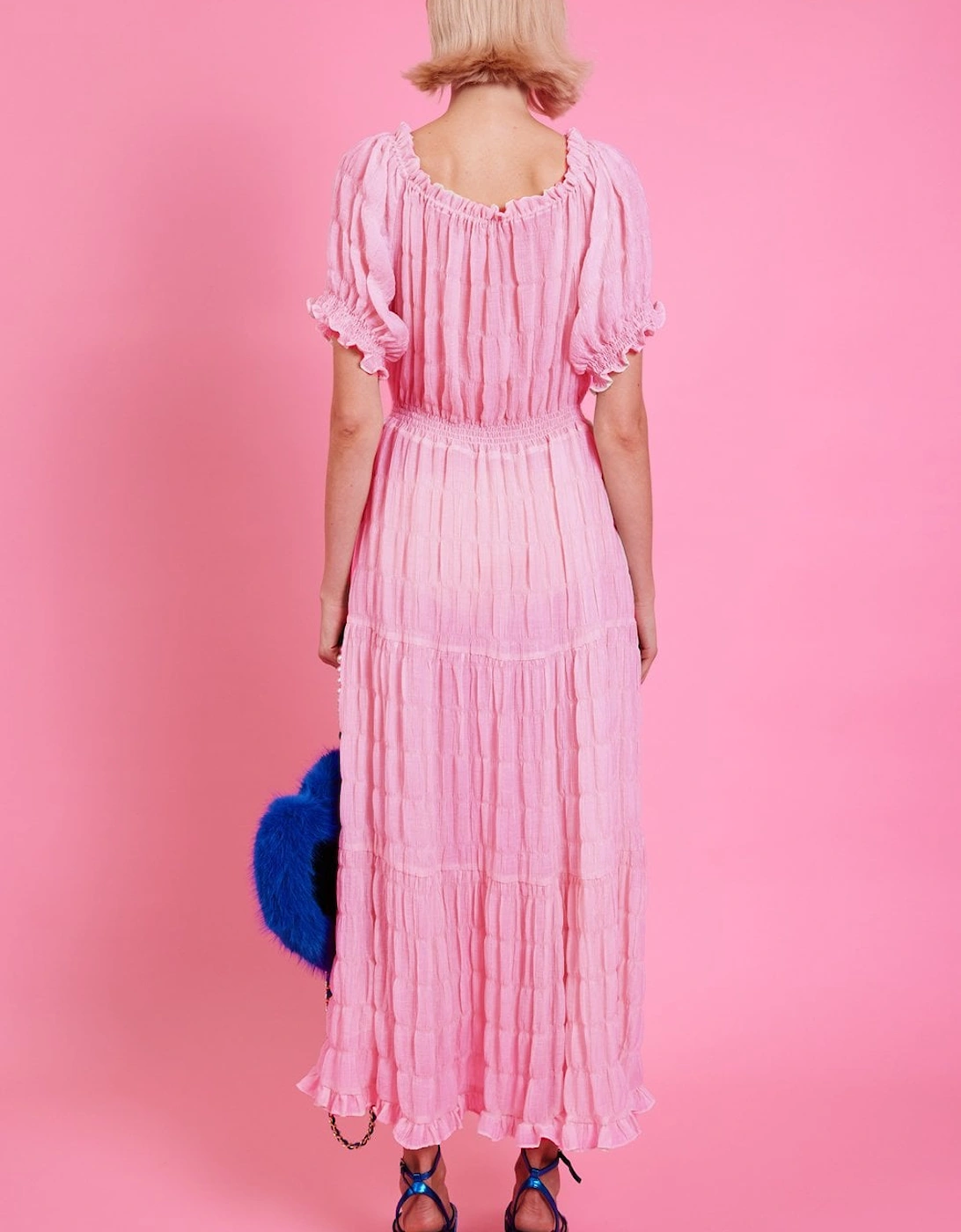 Pink Silk Blend Maxi Ruffle Dress