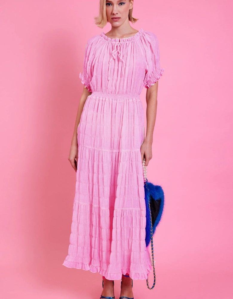 Pink Silk Blend Maxi Ruffle Dress
